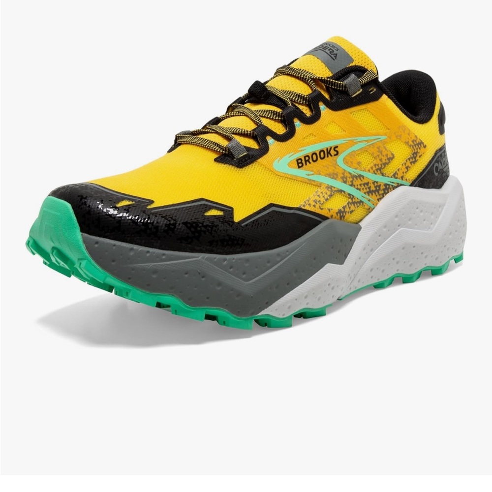 Brooks Yellow Black Trail Running Shoe with Green Outsole
